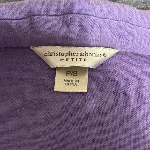 Christopher & Banks Women’s Petite Small 63% Linen 3/4 Sleeve Button Down Shirt - Picture 3 of 6